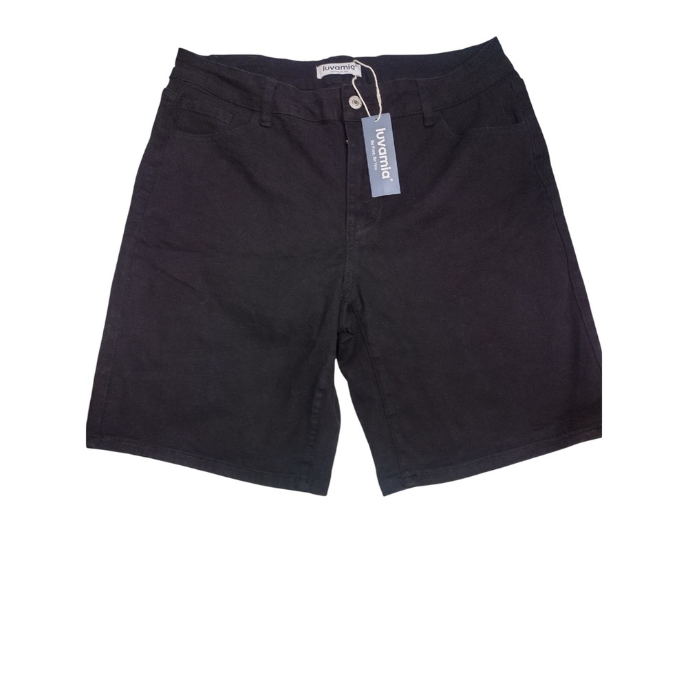 Luvamia Black Denim Bermuda Shorts Womens XL NWT Stretch Five Pocket Casual